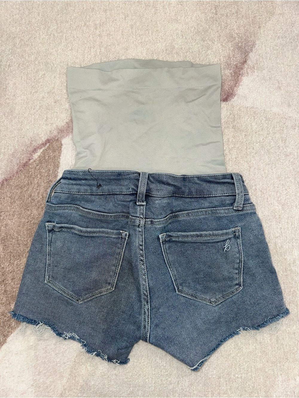 Maternity- Denim Frayed Hem Women's Shorts - Picture 2 of 3